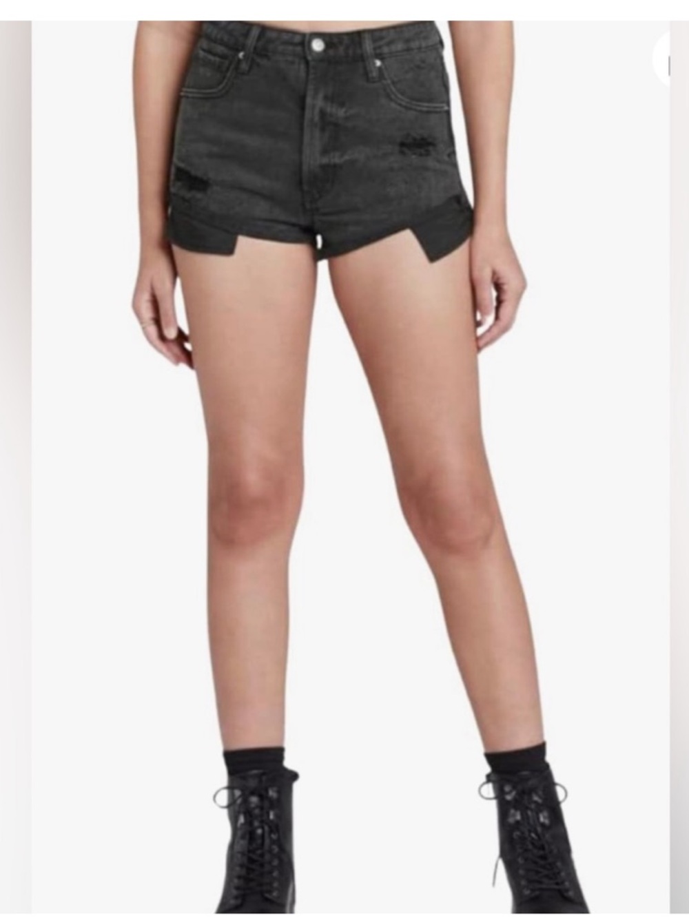 WILD FABLE Super High Cut Out Cheeky Black Jean Shorts Sz 4 Women Distressed G9